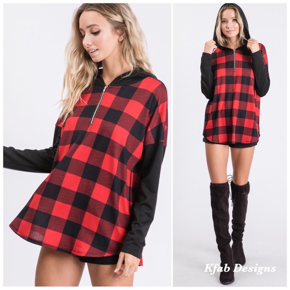 ❤️LAST 1! Check Zip Up Hoodie w/Contrast Sleeves! - Picture 3 of 13